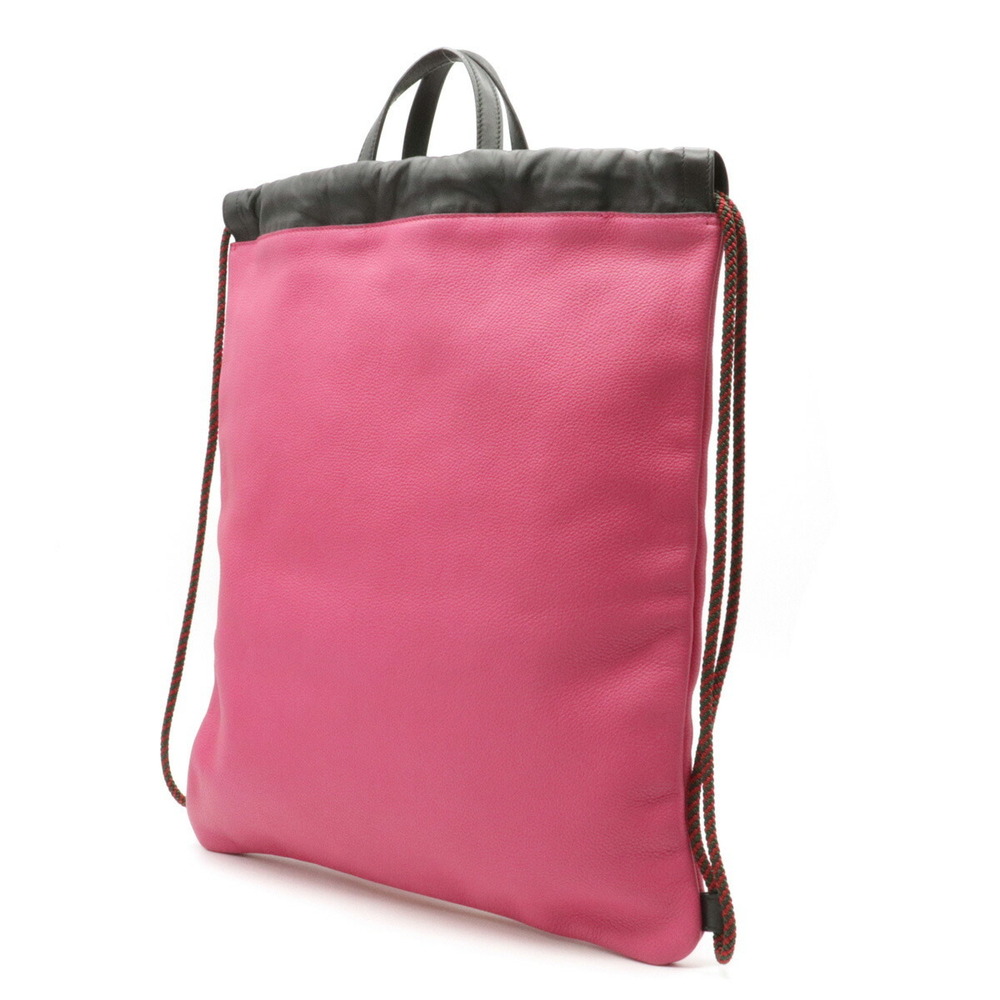 Gucci Logo Drawstring Backpack Black Leather Pink… - image 1